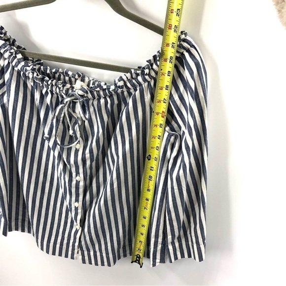Madewell Size Medium Shimmer Stripe Off Shoulder Top Blue White Shirt Blouse - Picture 9 of 10